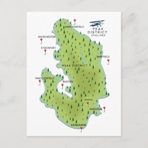 Cartão Postal Mapa do Peak District Inglaterra