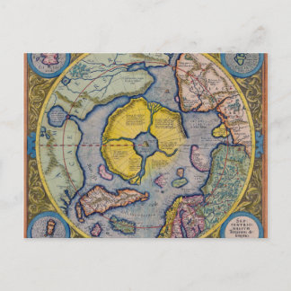 Cartão Postal Mapa do Polo Norte Mercator do século XVI