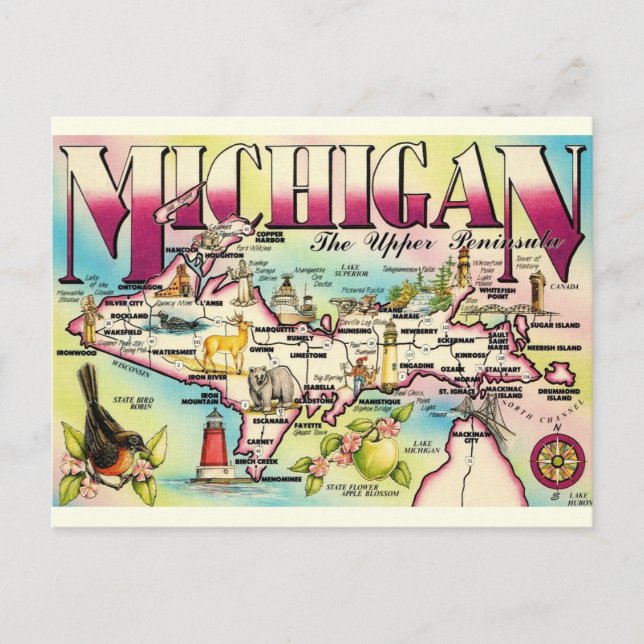 Cartão Postal Mapa do Posto Avançado de Michigan Postcard (Frente)