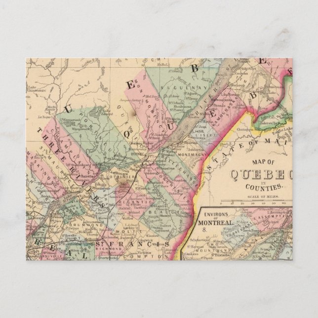 Cartão Postal Mapa do Quebec por Mitchell (Frente)