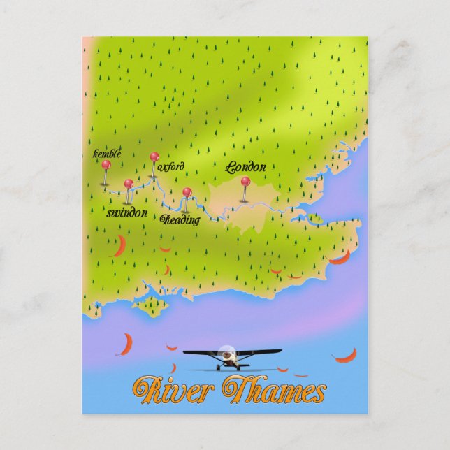 Cartão Postal Mapa do rio Tâmisa Londres Inglaterra (Frente)