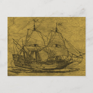 Cartão Postal Mapa Do Schooner E Da Vintage