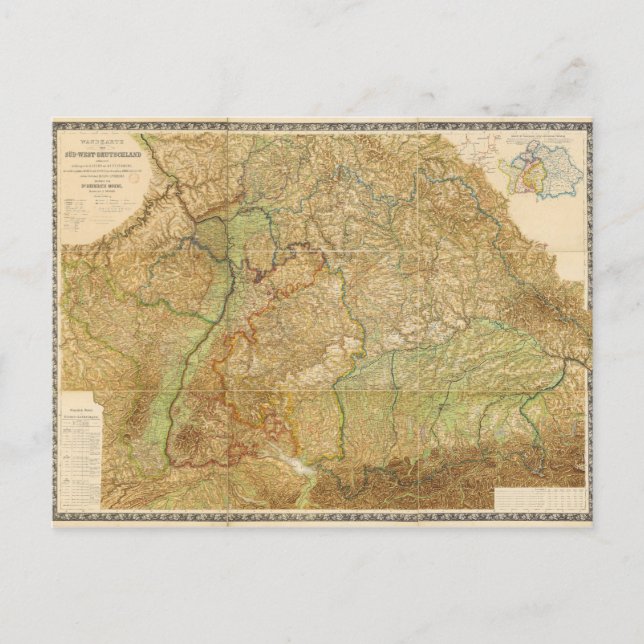 Cartão Postal Mapa do Sudoeste da Alemanha em 1875 (Frente)