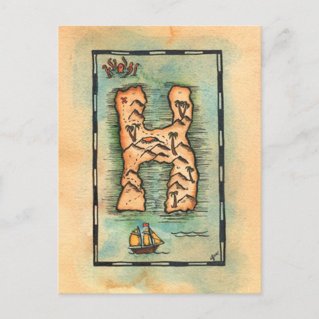 Cartão Postal Mapa do Tesouro da Letra H (Frente)