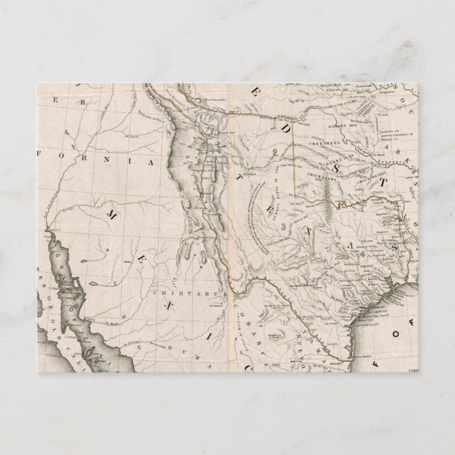 Cartão Postal Mapa Do Texas E Dos Países Adjacentes (Frente)