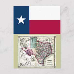 Cartão Postal Mapa do Texas e Sinalizador do Estado