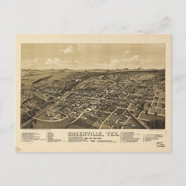 Cartão Postal Mapa do Texas no condado de Greenville Hunt (1886) (Frente)