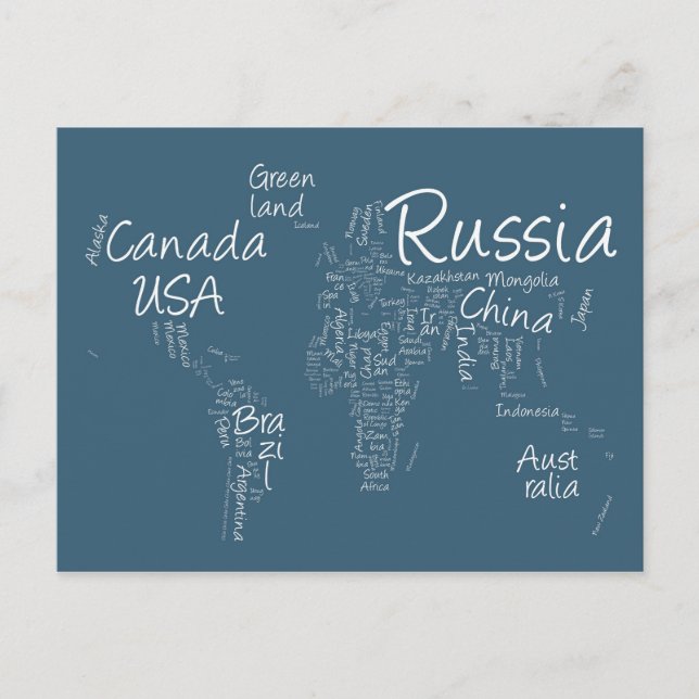 Cartão Postal Mapa do Texto escrevendo do Mapa Mundial (Frente)