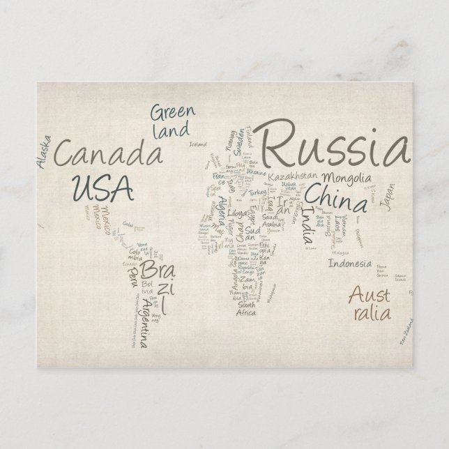 Cartão Postal Mapa do Texto escrevendo do Mapa Mundial (Frente)