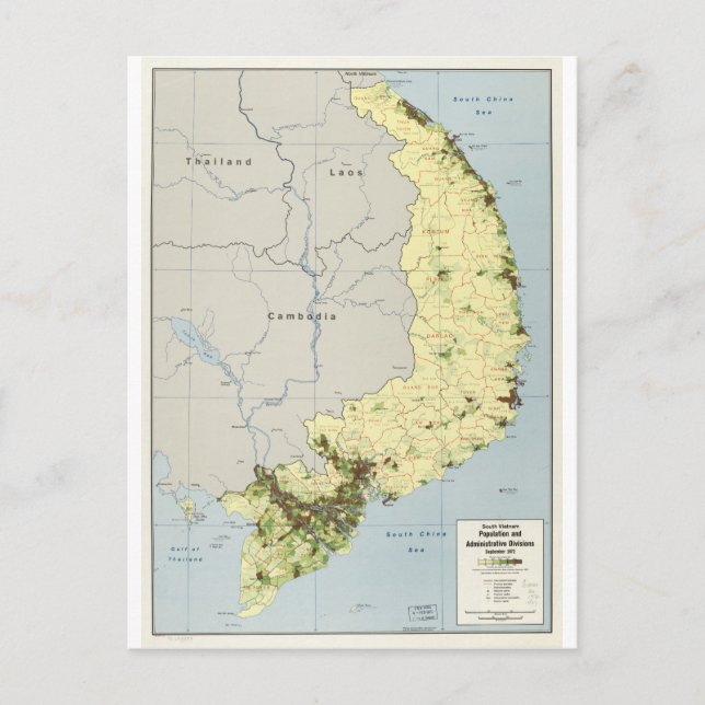 Cartão Postal Mapa do Vietnã do Sul setembro de 1972 (Frente)
