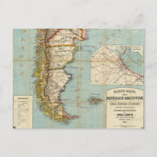 Cartão Postal Mapa do vintage de mais baixa Ámérica do Sul