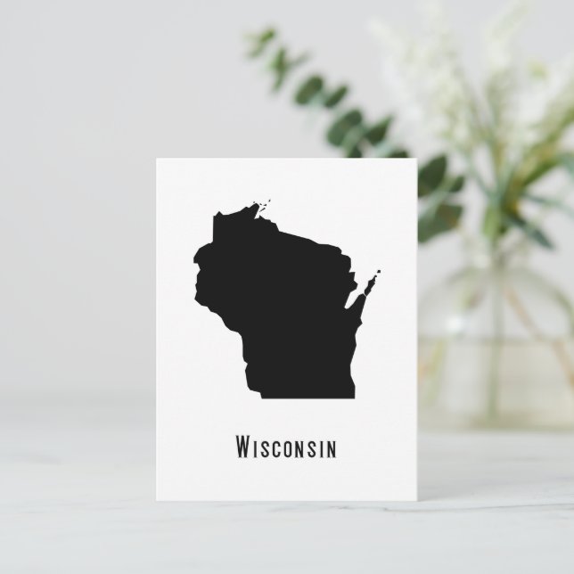Cartão Postal Mapa do Wisconsin - Black and White Modern Wiscons (Em pé/Frente)