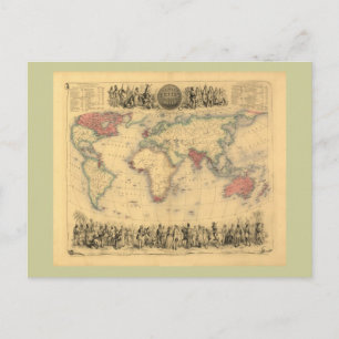 Cartão Postal mapa dos 1850's do Império Britânico no mundo