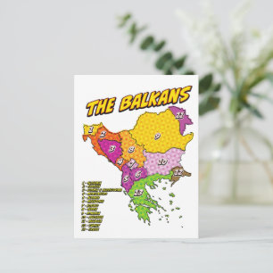 Cartão Postal Mapa dos Balcãs ilustrado pela Pop Art