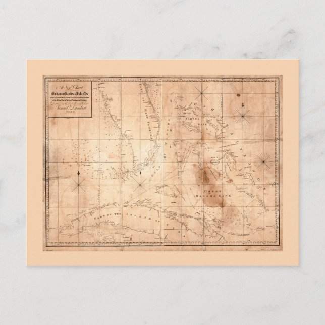 Cartão Postal Mapa dos bancos e ilhas do Bahama (1817) (Frente)