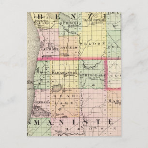 Cartão Postal Mapa dos condados Benzie e Manistee, Michigan