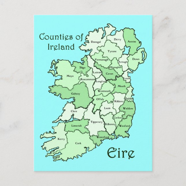 Cartão Postal Mapa dos condados da Irlanda (Frente)