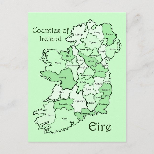 Cartão Postal Mapa dos condados da Irlanda (Frente)
