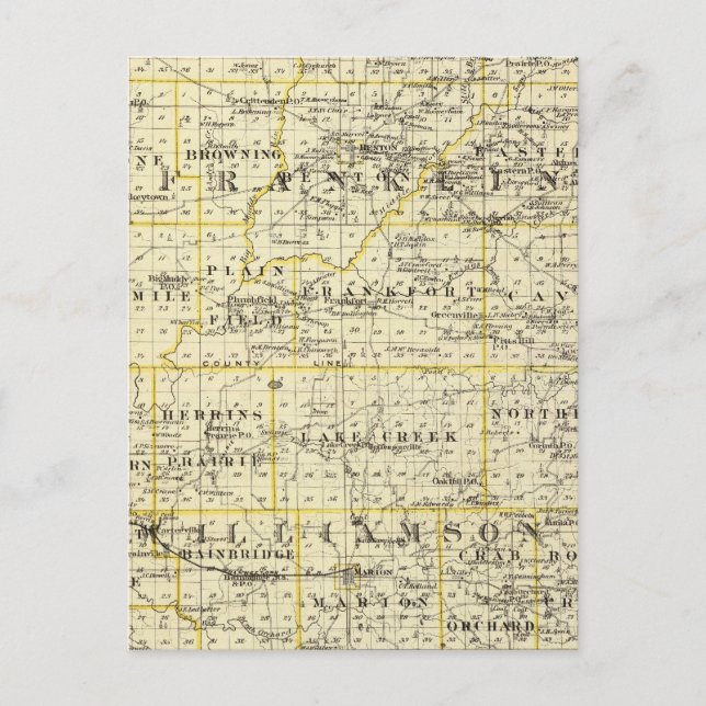 Cartão Postal Mapa dos condados Franklin e Williamson (Frente)