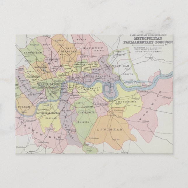 Cartão Postal Mapa dos distritos parlamentares metropolitanos (Frente)