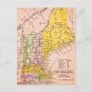 Cartão Postal Mapa dos Estados da Nova Inglaterra em Postal