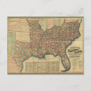 Cartão Postal Mapa dos Estados do Sul da Guerra Civil por J. Llo