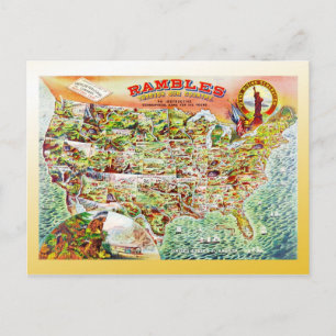 Cartão Postal Mapa dos Estados Unidos c1890