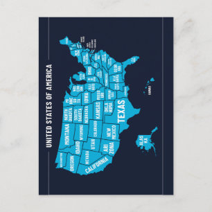 Cartão Postal Mapa dos Estados Unidos Design Minimalista Verde A