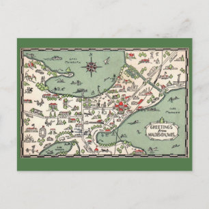 Cartão Postal Mapa dos Lagos de Madison Wisconsin