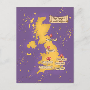 Cartão Postal Mapa dos Lugares Mais Assombrados Do Reino Unido.