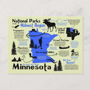 Cartão Postal Mapa dos Parques Nacionais de Minnesota