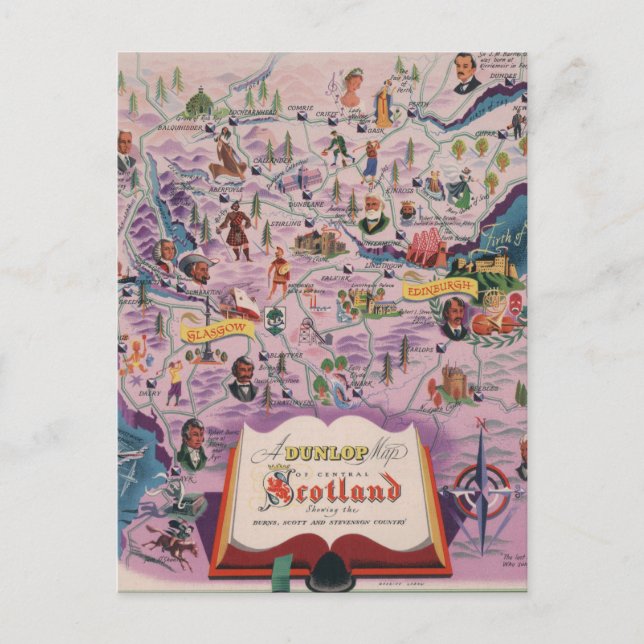 Cartão Postal Mapa Dunlop da Escócia Central (Frente)