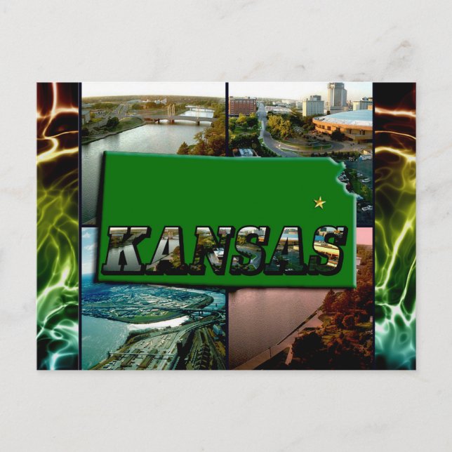 Cartão Postal Mapa e Fotos do Kansas (Frente)
