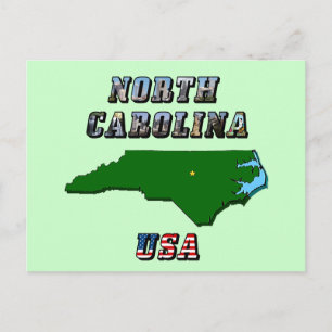 Cartão Postal Mapa e Texto da Carolina do Norte