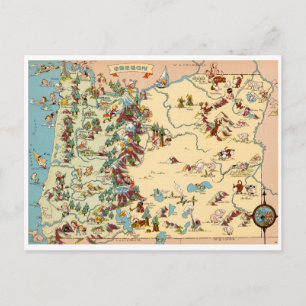 Cartão Postal Mapa Engraçado Antigo do Oregon