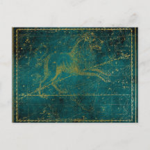 Mapa Estelar Leão Verde e Dourado Ilustrado Vintag