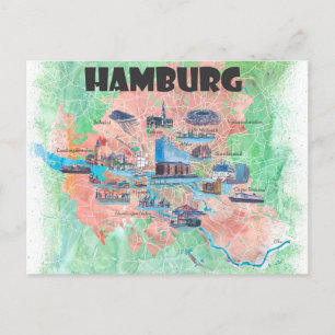Cartão Postal Mapa Favorito de Viagem de Hamburgo Alemanha 