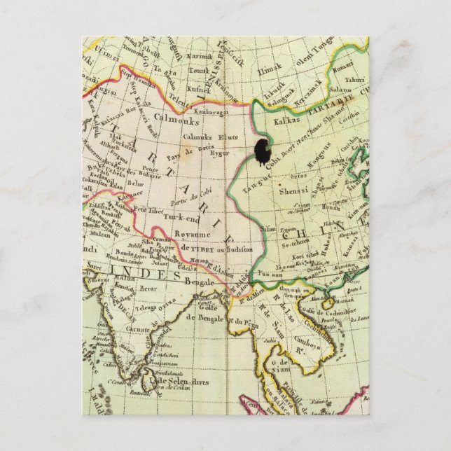 Cartão Postal Mapa físico da Ásia (Frente)