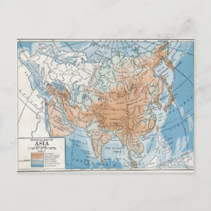 Cartão Postal Mapa físico da Ásia (1916)