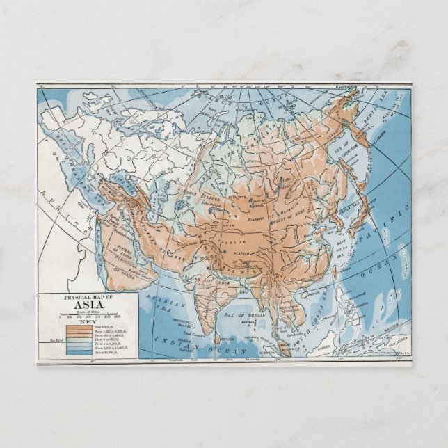 Cartão Postal Mapa físico da Ásia (1916) (Frente)