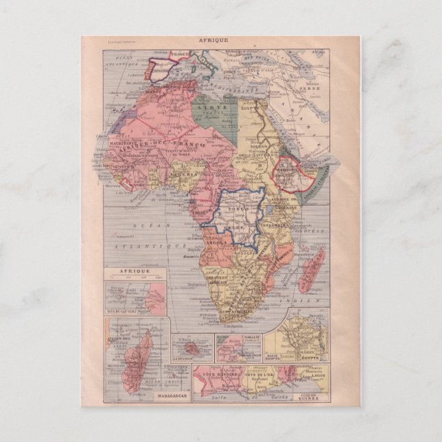Cartão Postal Mapa francês da África 1920 (Frente)