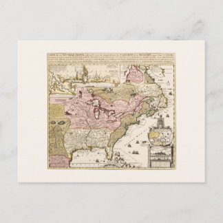 Cartão Postal Mapa francês medieval de Quebec/Nova França na Amé