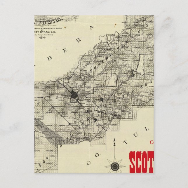 Cartão Postal Mapa Fresno County, Califórnia (Frente)