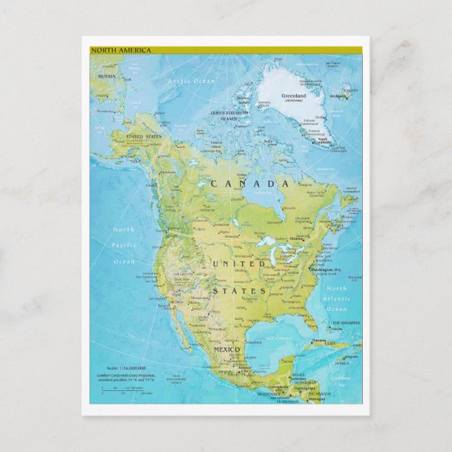 Cartão Postal Mapa Geopolítico da América do Norte (Frente)