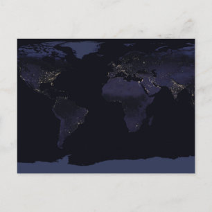 Cartão Postal Mapa Global das Luzes da Cidade da Terra à Noite.
