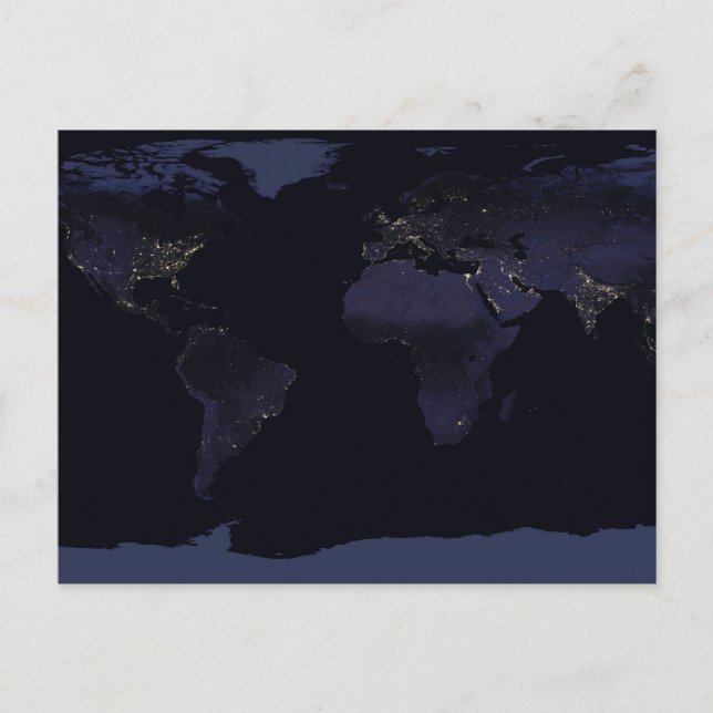 Cartão Postal Mapa Global das Luzes da Cidade da Terra à Noite. (Frente)