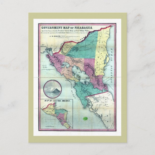 Cartão Postal Mapa Governo da Nicarágua de 1856 por A.H. Jocelyn (Frente)