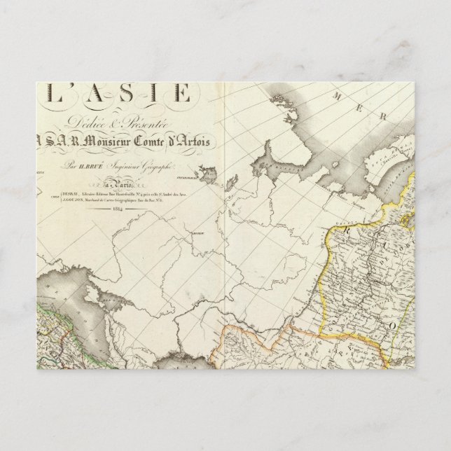 Cartão Postal Mapa gravado na Turquia, Rússia e Ásia (Frente)