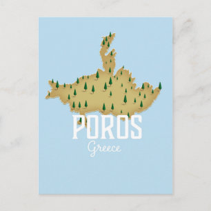 Cartão Postal Mapa Grego Poros Ilustrado cartaz de viagem