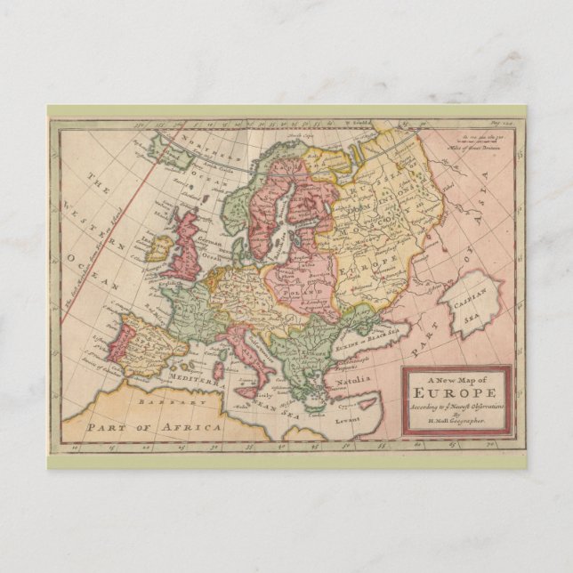 Cartão Postal Mapa histórico da Europa em 1721 (Frente)